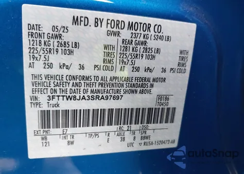 2025 Ford Maverick Xlt z USA, uszkodzony, nr VIN 3FTTW8JA3SRA97697